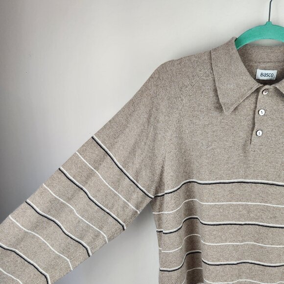 Basco VTG Cotton Cashmere Angora Blend Knit Striped Raglan Sleeve Polo Sweater M - Picture 5 of 10